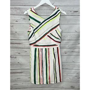 Milly St. Tropez Allison Dress Size 10 Stripe Sheath White Multi Sleeveless